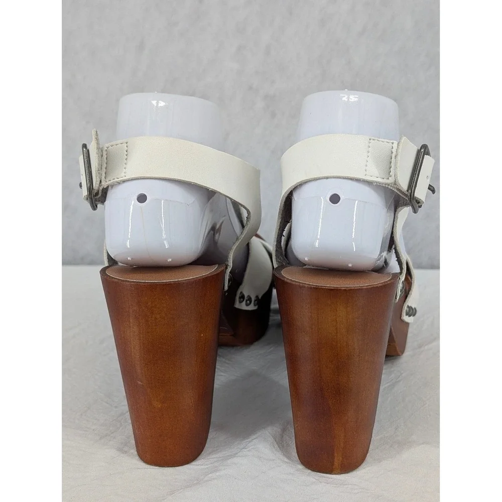 Madden Girl 10 White Studded Platform Wood Block Heel Sandals Retro Boho Shoes